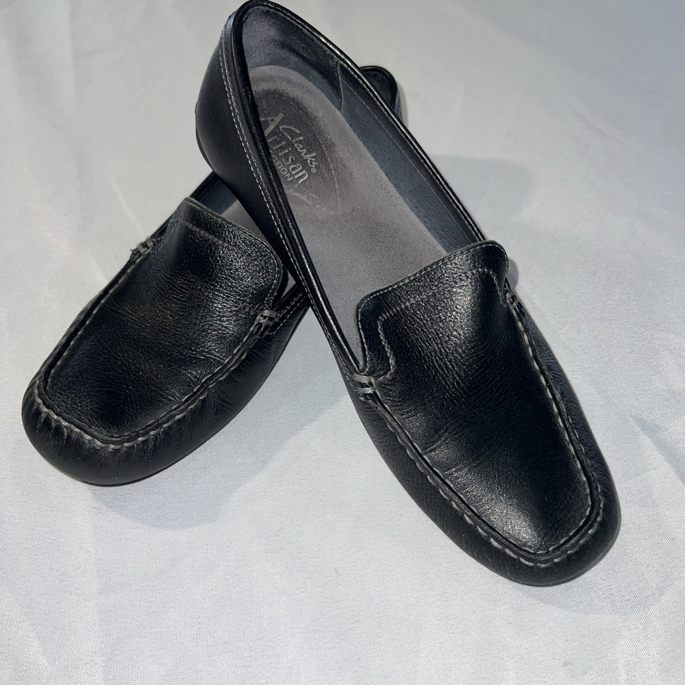 Clarks 73252 Onyx 7 1/2 Womans‎ Leather Round Toe Slip On Comfort Shoes New